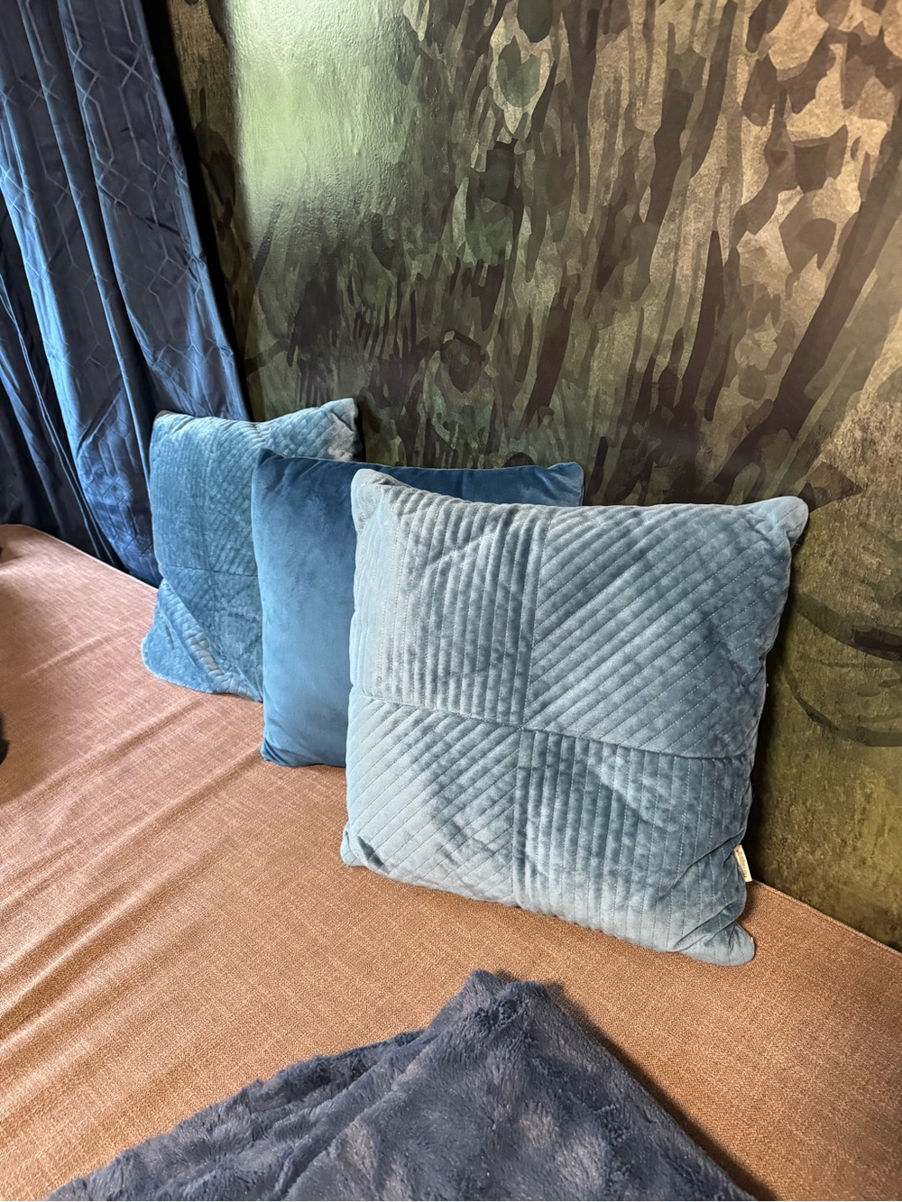 Quilted Velvet Decorative Pillow - Teal Peacock Blue Pier1